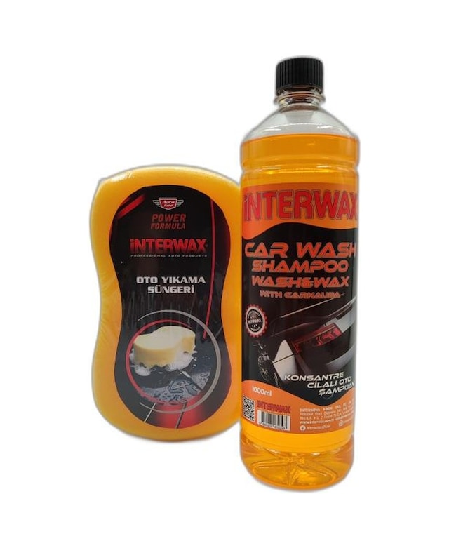 İnterwax Cilalı Oto Şampuanı 1 Lt & İnterwax Power Formula Oto Yıkama Süngeri