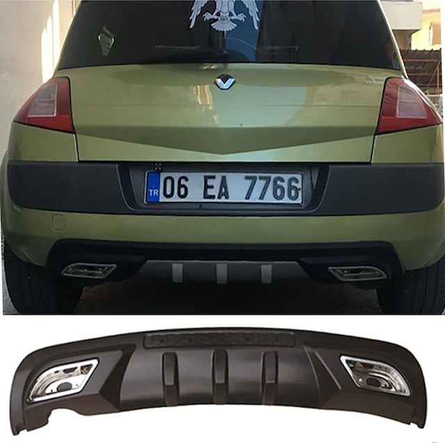Renault Megane 2 Uyumlu Hb Difüzör Difizör Siyah + Kare Egzoz Görünüm C Tip