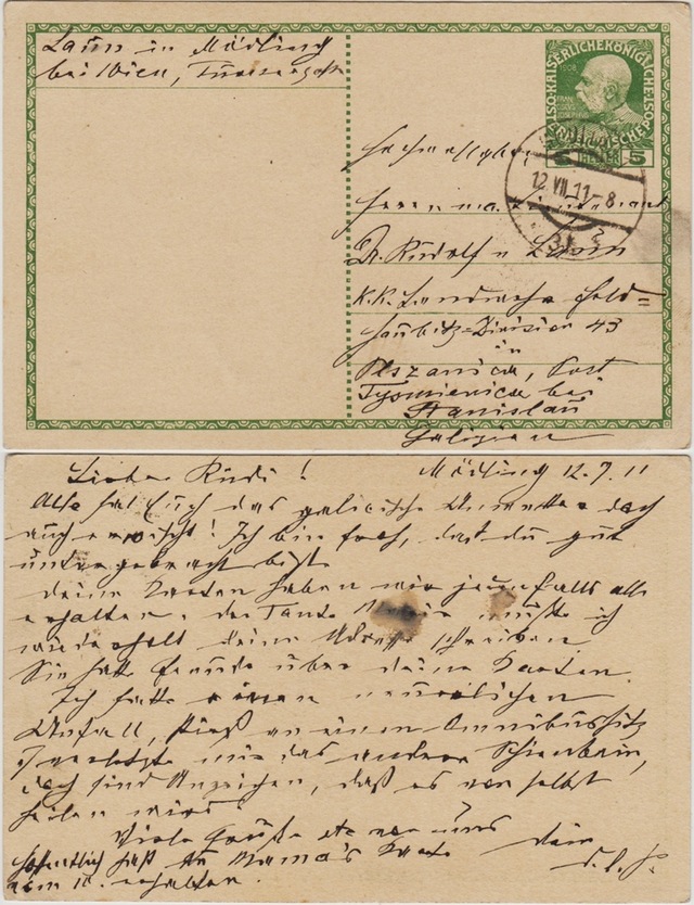 Avusturya'dan Ukrayna'ya Postadan Geçmiş Kartpostal 1911. Teşhir Ürün