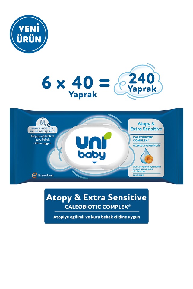 Uni Baby Atopy & Extra Sensitive Atopik Ciltlere Özel Islak Mendil 6x40 240 Yaprak 6'lı Set