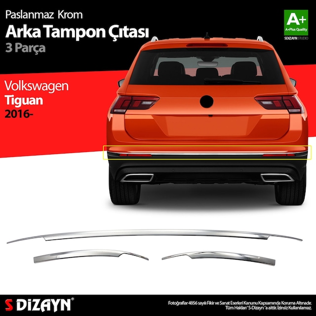 S-Dizayn Vw Tiguan Krom Arka Tampon Alt Çıtası 3 Prç. 2016 Üzeri