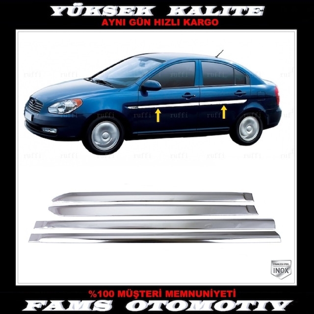 Hyundai Accent Era Krom Yan Kapı Çıtası 4 Kapı 2006 Üzeri P.çelik