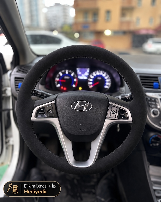 Hyundai İ20 Direksiyon Kılıfı Alcantara Süet Monza Black Serisi Siyah 2012-2014