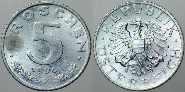 Avusturya 5 Groschen 1990 Çinko Çil -