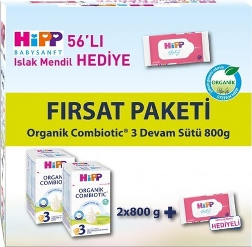 Hipp 3 Organik Combiotic Bebek Sütü 800 Gr x 2 Islak Mendil Hediyeli
