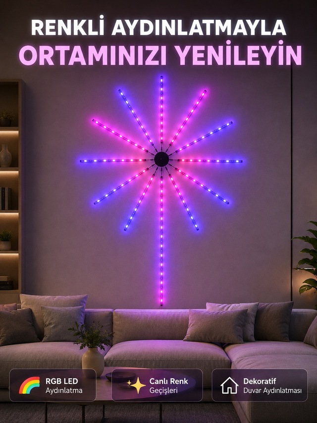 Rgb Led Dekoratif Duvar Lambası İç Mekân Telefon Kontrollü Ortam