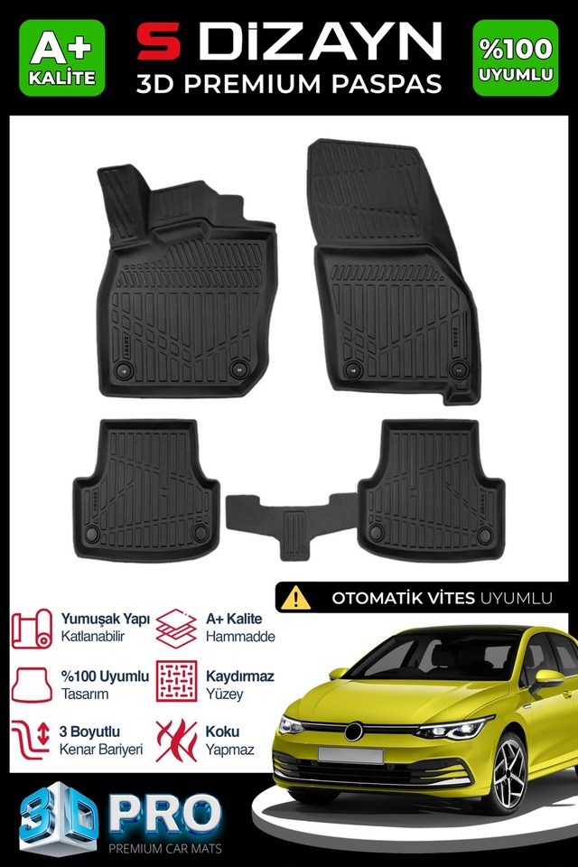 Vw Golf 8 Oto. 3d Pro Havuzlu Paspas 2021-2024 A+ Kalite