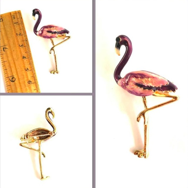 Omeniv Vintage Stil Tropik Mor Flamingo Broş İğne Mineli Teşhir Ürün