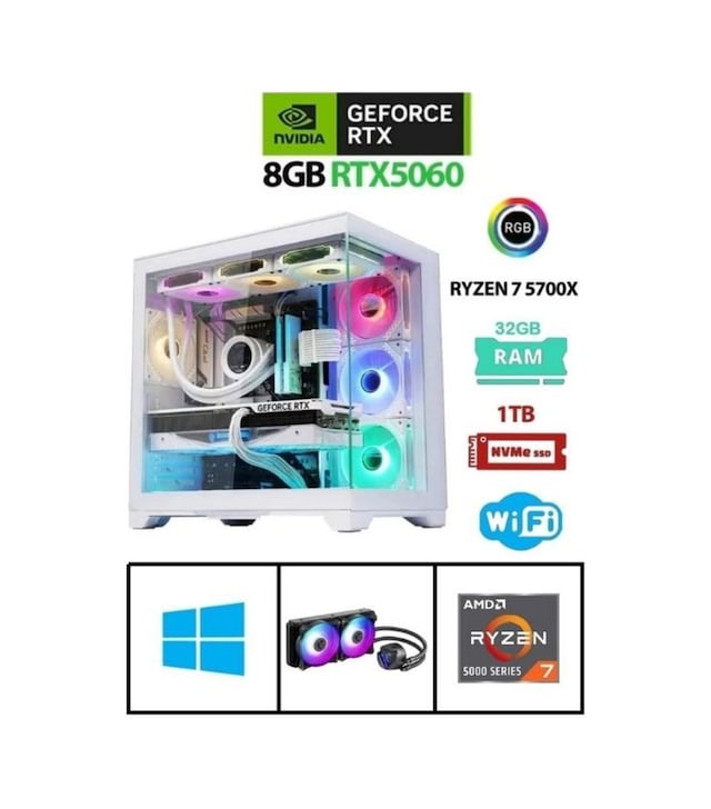 Ramtech RMT17061 R7-5700X 32 GB 1 TB M2 Ssd RTX5060 W11P Masaüstü Bilgisayar