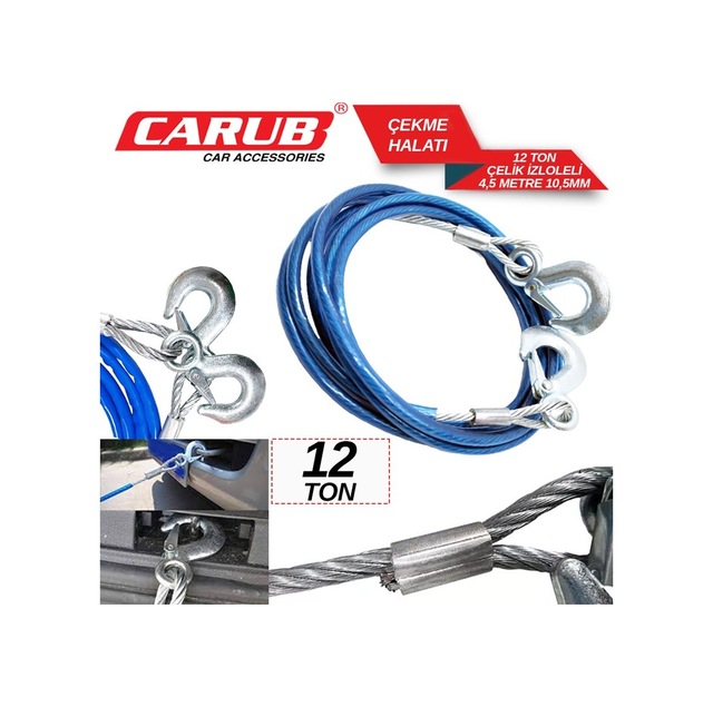 Carub Çekme Halatı 12 Ton Çelik İzoleli 4,5 Mt