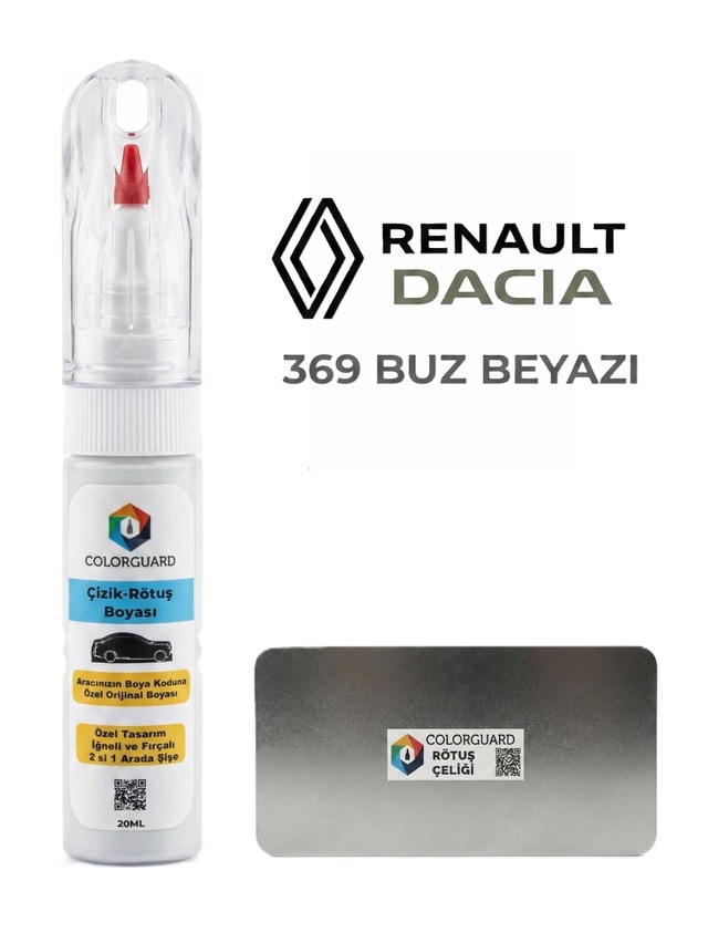 Renault-dacia 369 Buz Beyazı İğneli Ve Fırçalı Özel Tasarım Şişe Rötuş Boyası Ve Profesyonel Rötuş Çeliği Seti