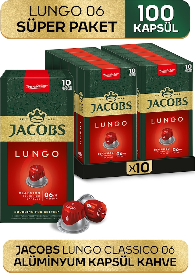 Jacobs Lungo 6 Classic Nespresso Uyumlu Alüminyum Kapsül Kahve 10 x 10'lu