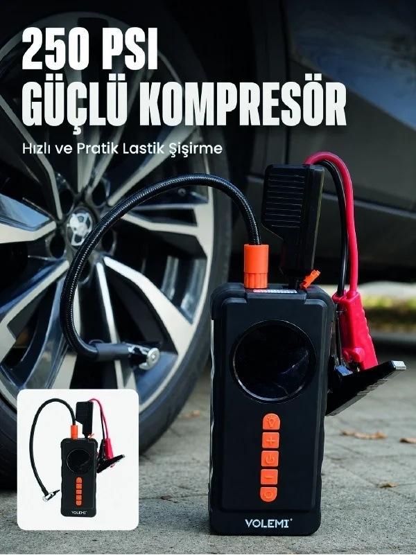 Ers Dijital Araç Kompresörü 4 Fonksiyonlu Akü Takviye Lastik Şişirme Powerbank Ve Led El Feneri