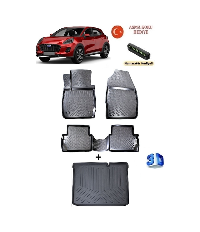 Ford Puma 2019 Sonrası Uyumlu 3d Havuzlu Paspas Ve Alt Bagaj Havuzu Seti Asma Koku Ve Numaratör