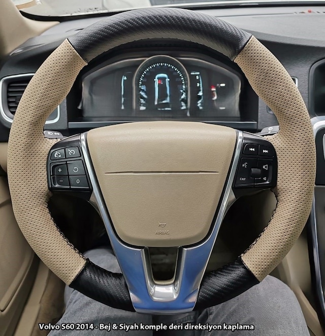 Volvo S60 2014 Araca Özel Direksiyon Kılıfı Soft Nokta Karbon