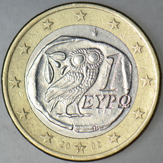 Yunanistan 1 Euro 2002 Yıldızda S Harfi Finlandiya Darbı. Baykuş Ve Eski Atina Sikkesi Temalı.