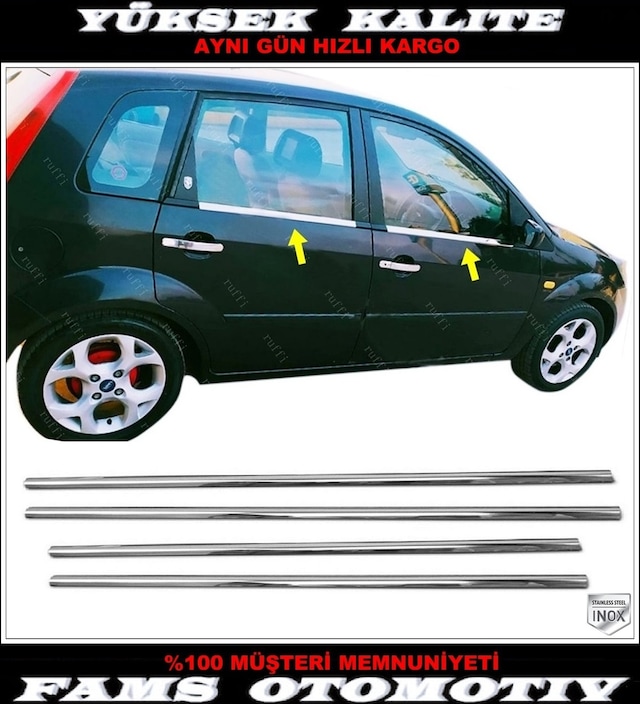 Ford Fiesta Krom Cam Çıtası 4 Prç. 2001-2010 Paslanmaz Çel...