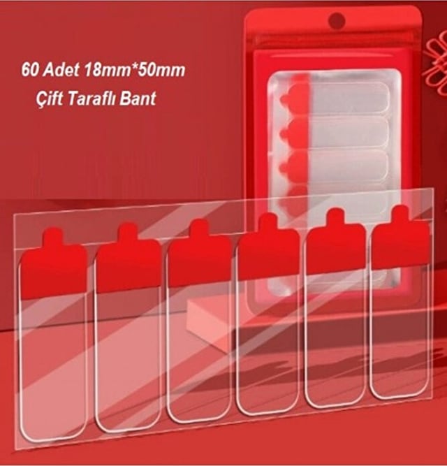 Çift Taraflı Şeffaf Bant 60 Adet Şeffaf Bant Kolay Açılır 18mm 50mm -