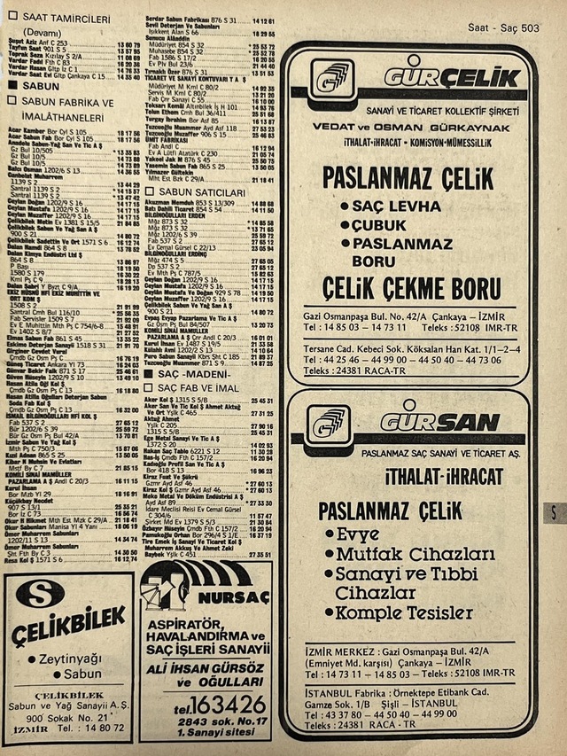 İzmir 1982-1983 Meslek Reklam İlanı Efemera S503 Teşhir Ürün