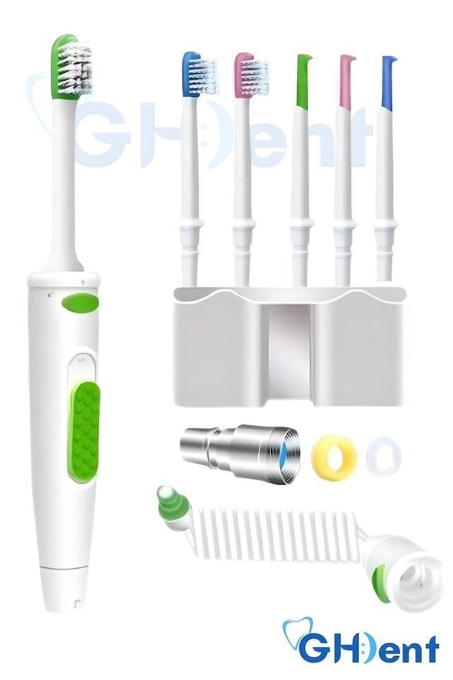 Ghdent SH16 6 Başlıklı Fırçalı & Tek Gözlü Tazyikli BPA Free & FDA Kriterli Hibrit Manuel Ağız Duşu﻿﻿