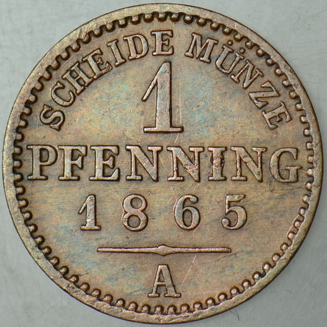 Almanya-prusya Krallığı 1 Pfennıng 1865 A Berlin Darbı. I. Wilhelm Dönemi.