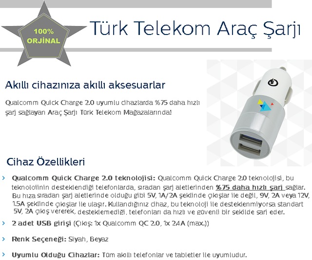 Arac Sarji Turk Telekom Siyah Fiyatlari Ve Ozellikleri