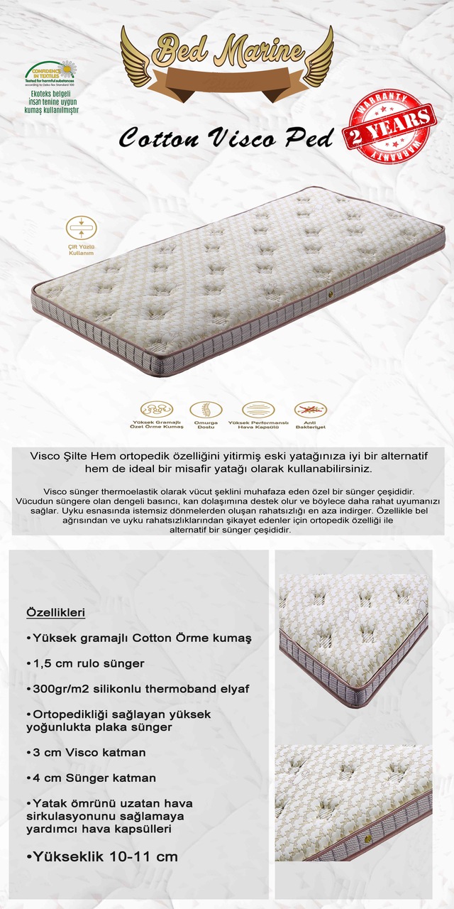 Bed Marine Cotton Visco Yatak Siltesi Visco Ped 160x200 Fiyatlari