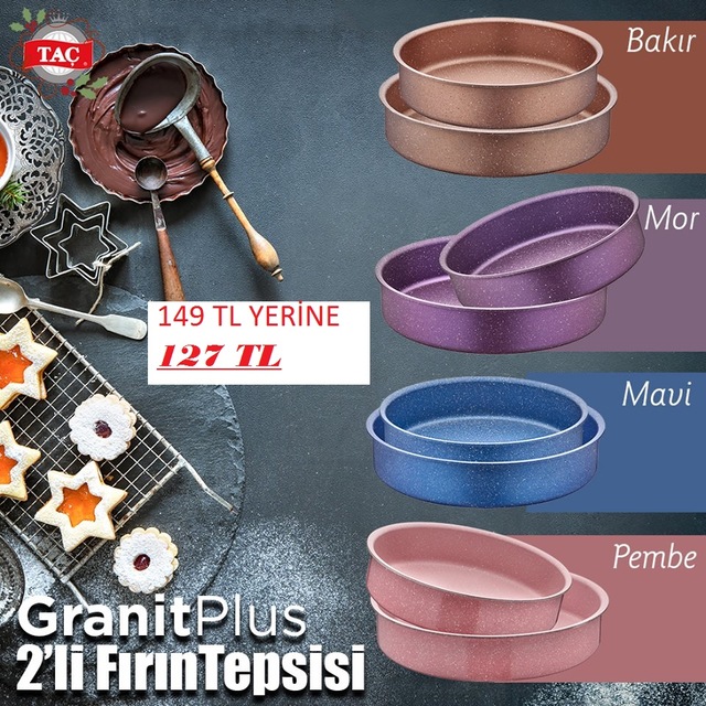 tac granit plus granit dokum ikili firin tepsisi 28cm 32 cm mavi