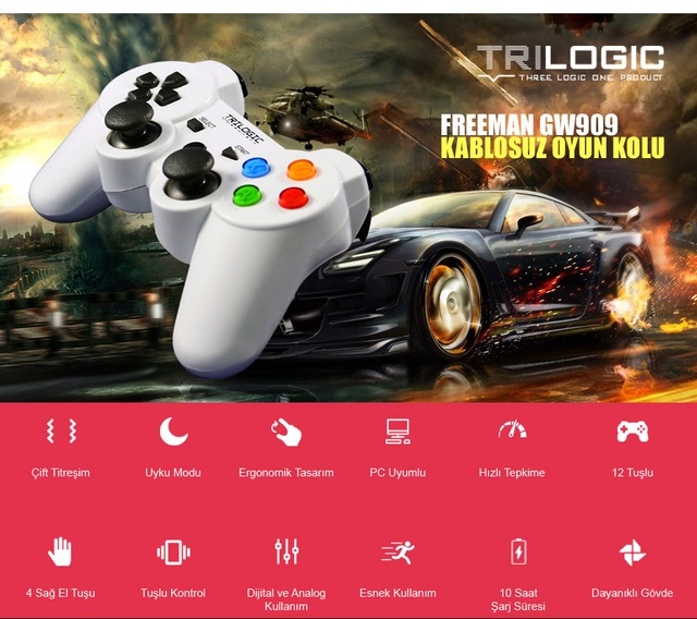 trilogic freeman gw909 pc ps3 kablosuz gamepad oyun kolu joystick