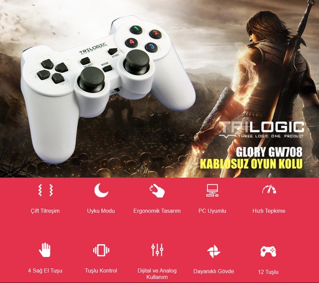 trilogic glory gw708 pc kablosuz gamepad oyun kolu joystick