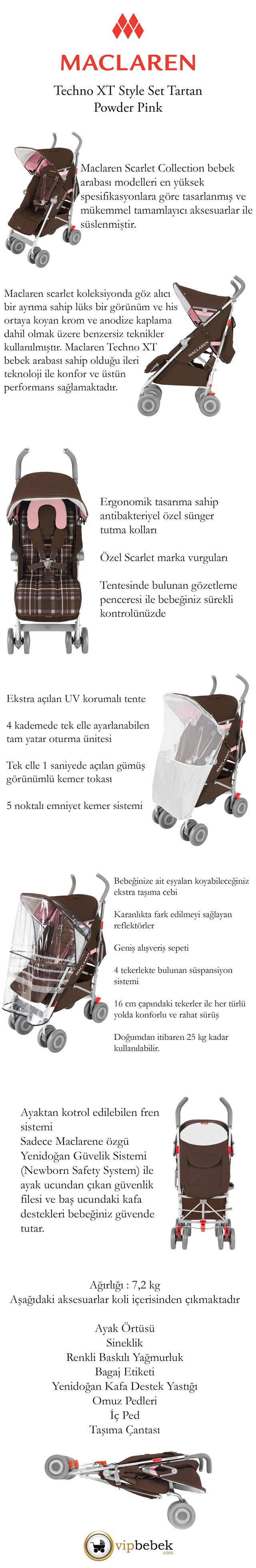 Maclaren Scarlet Collection Techno Xt Tartan Powder Pink Bebek Arabasi