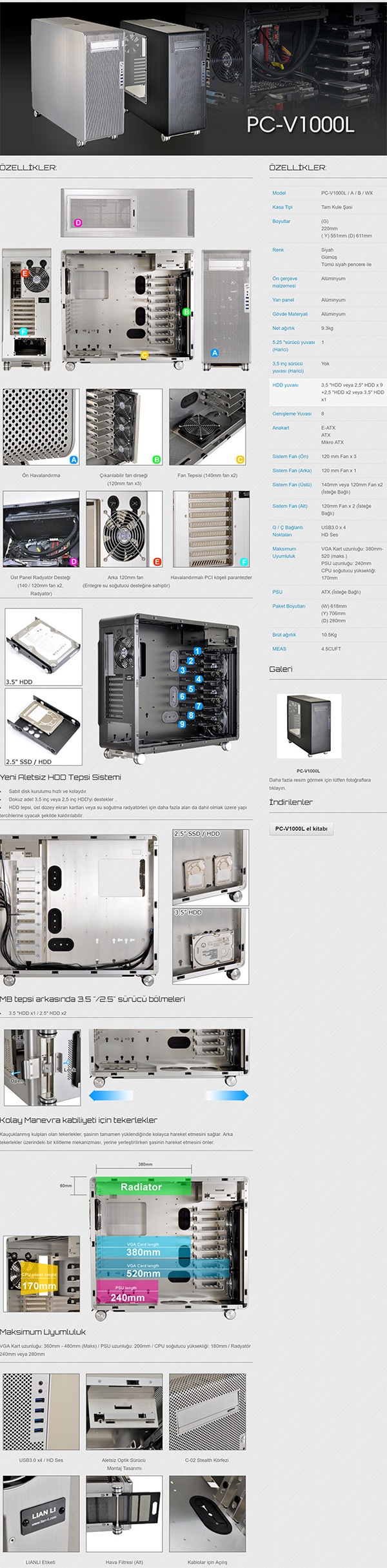 Lian Li Pc V1000l Full Tower Aluminyum Bilgisayar Kasasi Fiyatlari Ve Ozellikleri