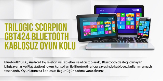 trilogic scorpion gbt424 pc ps3 ios android kablosuz gamepad