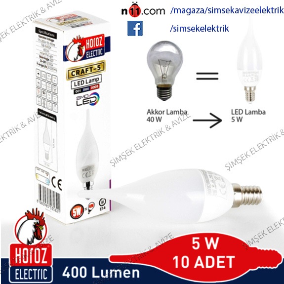 horoz electric led buji ampul e14 5w 6400k beyaz isik 10 adet fiyatlari ve ozellikleri