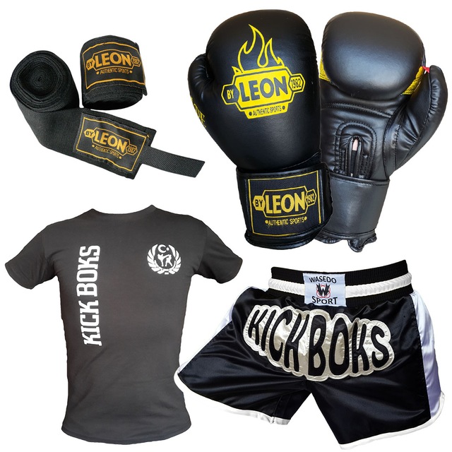 leon blade kick boks eldiveni sortu tisortu ve bandaj seti