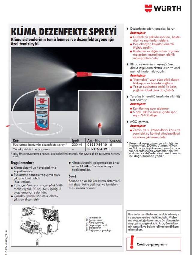 Wurth Klima Temizleme Spreyi 300 Ml Fiyatlari Ve Ozellikleri