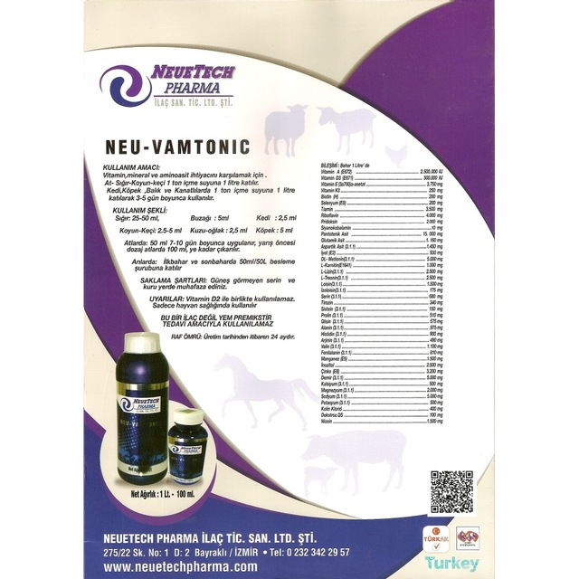 Neu Vamtonic 1lt Vitamin Mineral Aminoasit Izelement Formulu Fiyatlari Ve Ozellikleri