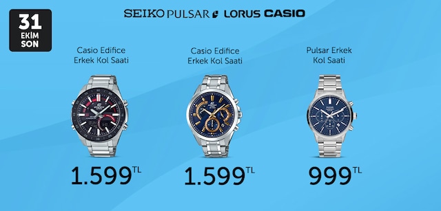 Casio, Seiko, Pulsar & Lorus Saatlerde Kaçırılmaz Fiyatlar