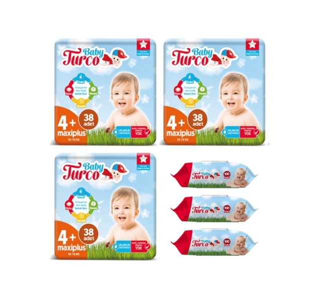 Baby Turco Bebek Bezi 4 Numara Maxi Plus 3 X 38 Adet Islak Mendil 3 X 100 Lu Fiyatlari Ve Ozellikleri