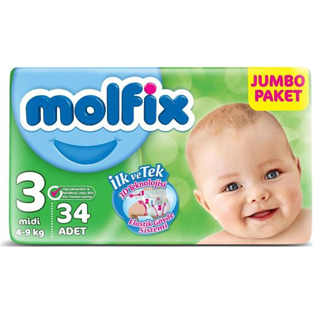 molfix 3d bebek bezi 3 numara midi jumbo paket 34 adet fiyatlari ve ozellikleri