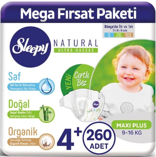 sleepy natural bebek bezi 4 numara maxi plus mega firsat paketi 260 adet fiyatlari ve ozellikleri
