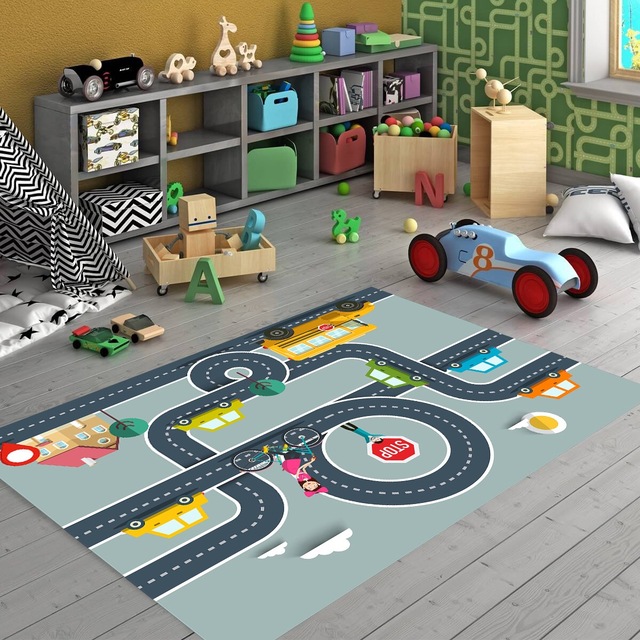 araba yollu trafik yolu oyun halisi dijital baskili kaymaz hali fiyatlari ve ozellikleri