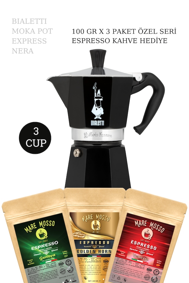 Bialetti Moka Express Nera Siyah 3 Cup 