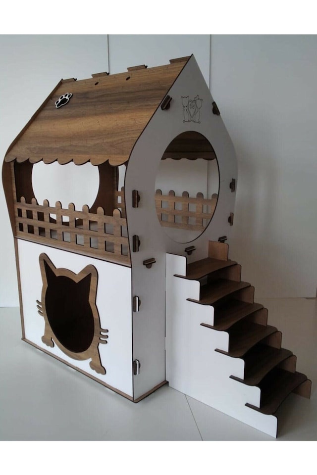ahsap iki katli merdivenli kedi evi 39 x 65 x 67 cm fiyatlari ve ozellikleri