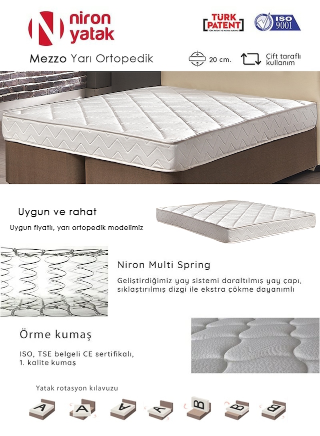 tek kisilik yari ortopedik 90x190 cm niron mezzo yatak fiyatlari ve ozellikleri