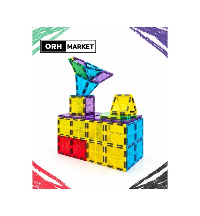 ORH Market 110 Parça 7.5 Cm Büyük Boy Manyetik Blok Seti Güçlü Mıknatıslı Zeka Geliştirici Eğitici Oyuncak