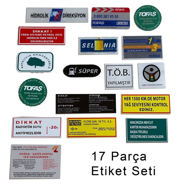 Tofas Fabrika Cikis Etiket Seti 17 Parca Etiket Takimi Fiyatlari Ve Ozellikleri