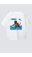 Monila Unisex Çocuk Pamuklu Kedi Baskılı T-shirt Ekru