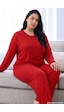 Siyah İnci Kırmızı Desenli Termal Kumaşlı Ultra Soft Yumuşak Büyük Beden Battal Boy Örme Pijama Takımı 26226727