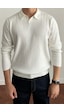 Cool Tarz Erkek Polo Yaka Triko Kazak Slim Fit Fitilli Beyaz